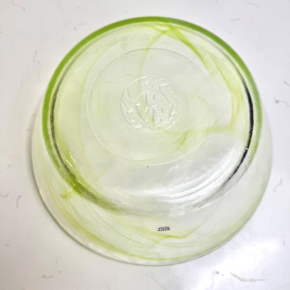 Kosta Boda Bowl Green Swirl Art Glass Serving Bowl Centerpiece Decor - Picture 4 of 6